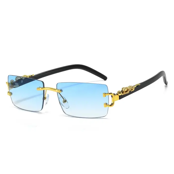 Lunettes de soleil sans monture pour femmes et hommes, décoration guépard, rectangulaires, de marque