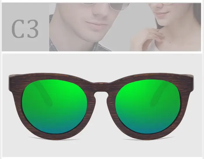 Lunettes de soleil rondes rétro en bois de bambou pour femmes et hommes, verres polarisés, Vision cl