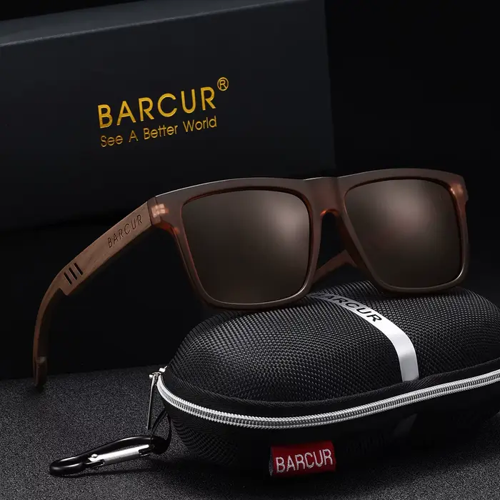 BARCUR-Lunettes de soleil polarisées rétro pour hommes et femmes, plein cadre, carré, 216.239.Wood M