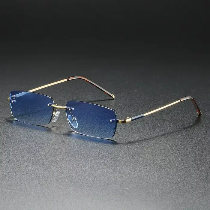 Lunettes de soleil tendance 2026 à petite monture pour hommes, style rétro rectangulaire, sans montu