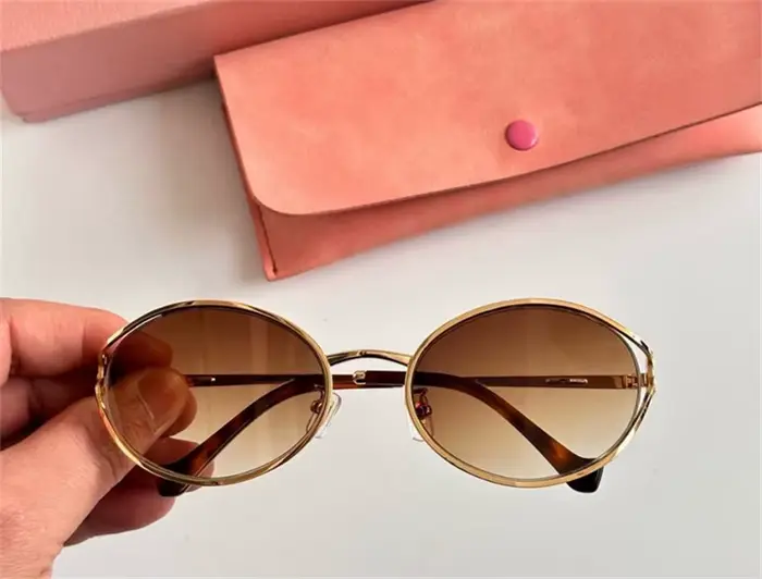 Nouvelles lunettes de soleil ovales à monture en métal marron, de créateur, idéales pour les fêtes, 