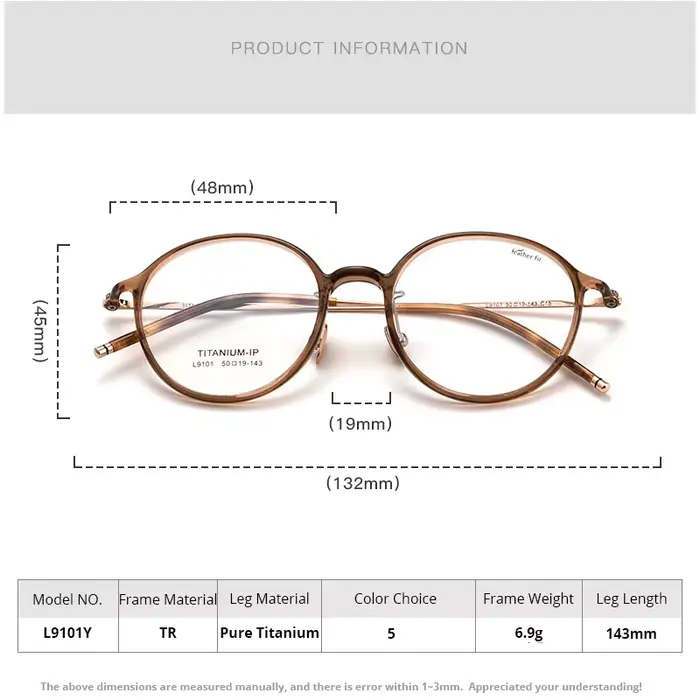Femmes ultralégères pur titane rond lunettes cadre mode optique-lunetterie montures de lunettes L910