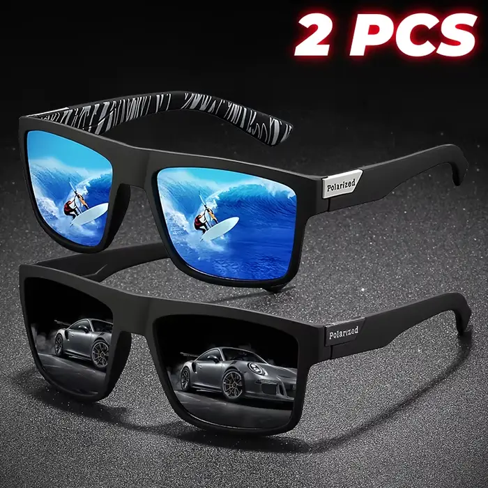 Lunettes de soleil de sport polarisées carrées rétro, légères UV400 pour la pêche et la conduite, un
