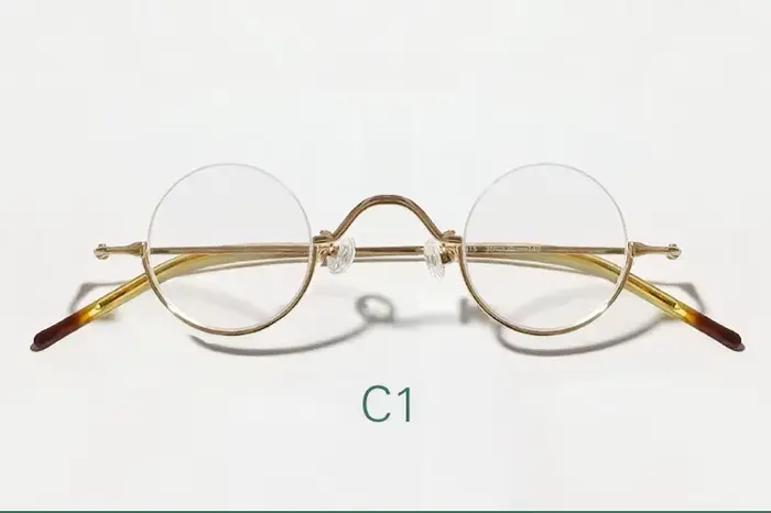 Monture de lunettes demi-cercle dorée en métal, légère et rétro, adaptée aux hommes et aux femmes, a