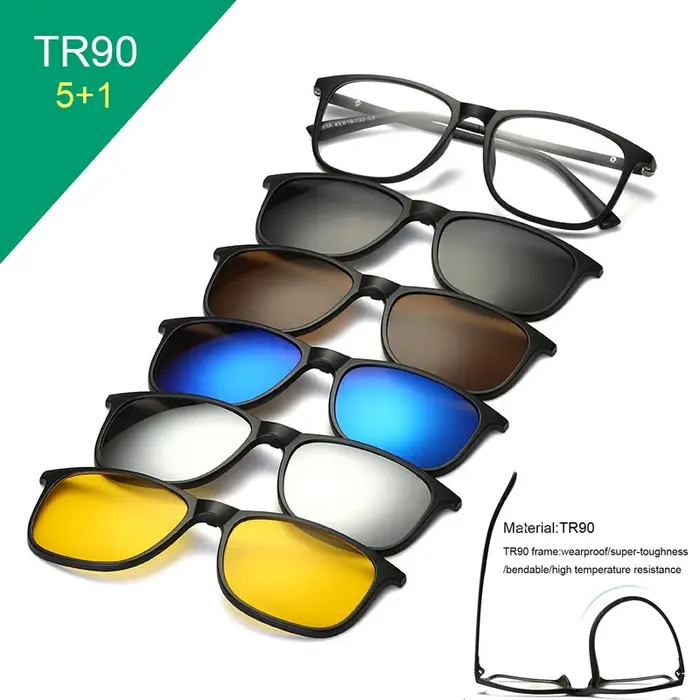 Lunettes de soleil à clip magnétique TR90 pour hommes et femmes, monture optique myopie avec 5 lenti