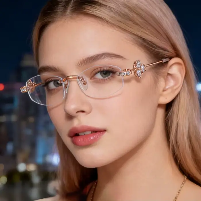 MOMOJA Nouvelle Mode Élégante Lunettes Sans Monture pour Femmes Ultra Légères Rétro Tendance Diamant Incrusté