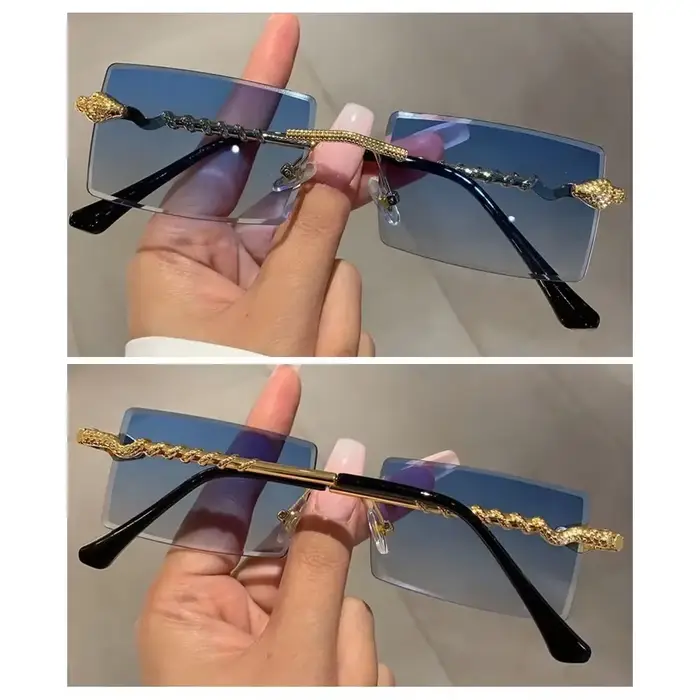 Lunettes de soleil tendance sans monture en métal en forme de serpent, monture carrée, verres dégradés, pour femmes et hommes