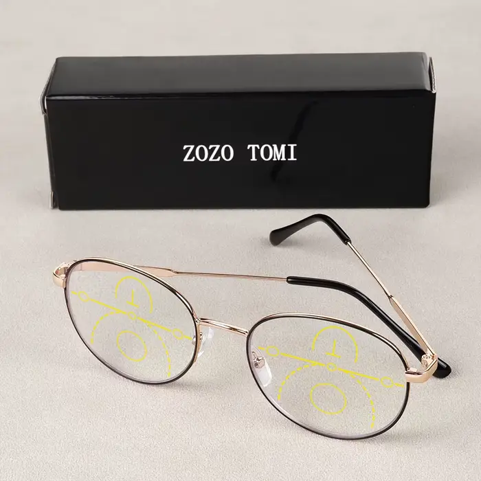 Lunettes de lecture multifocales progressives classiques pour hommes et femmes, monture dorée durabl