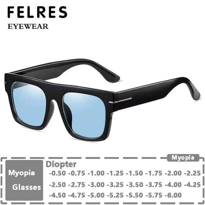 Lunettes de soleil myopie bleues hommes classique carré teinté myope ombre