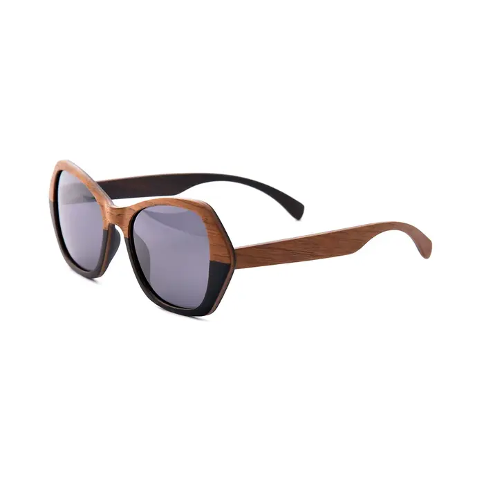 Lunettes de soleil en bois angulaire pour femmes et hommes, surdimensionnées, polarisées, UV400, fai