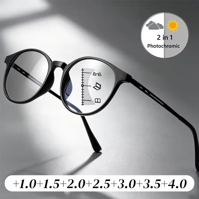 Lunettes de lecture photochromiques à monture ronde pour hommes