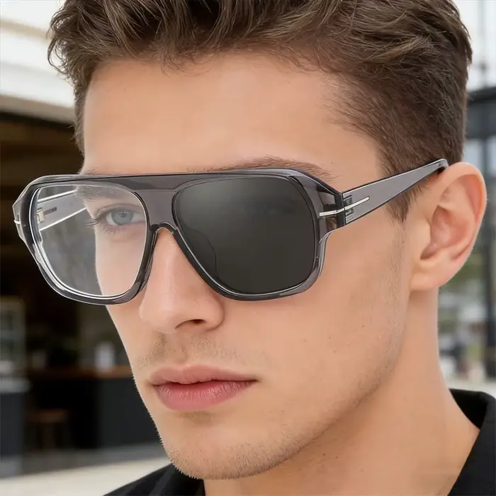 Lunettes de myopie photochromiques carrées surdimensionnées pour hommes et femmes, verres de Prescri