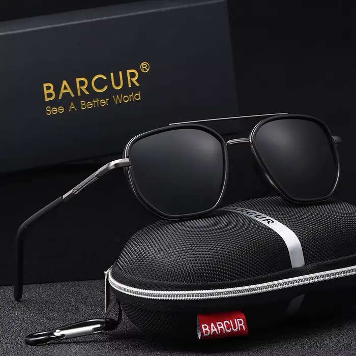 BARCUR-Lunettes de soleil polarisées pour homme, monture polygone, lentille TAC, design rayé délicat