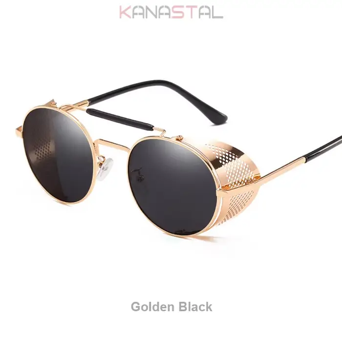 Lunettes de soleil de Protection UV pour hommes, Steampunk, rétro, monture ronde en métal, verres mi