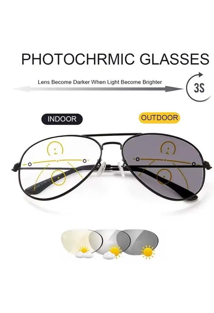 Lunettes de lecture multifocales photochromiques – Cadre en acier inoxydable, lentille progressive p