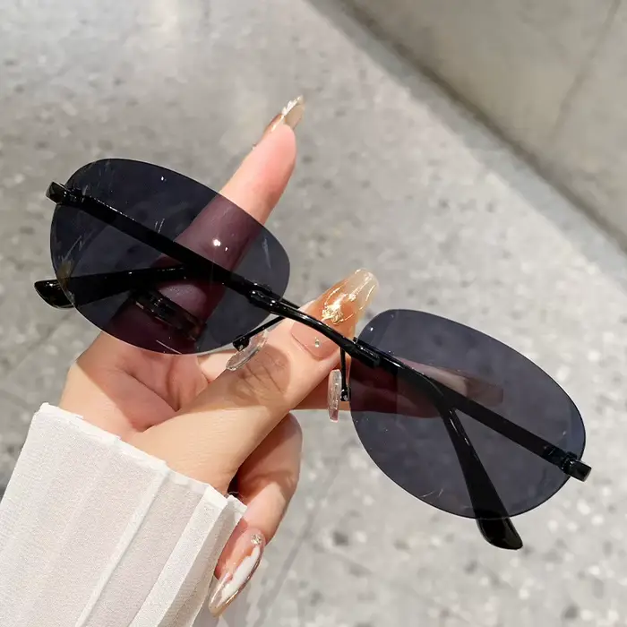 Lunettes de soleil sans bords pour femmes, monture métallique populaire, petites lunettes de soleil 