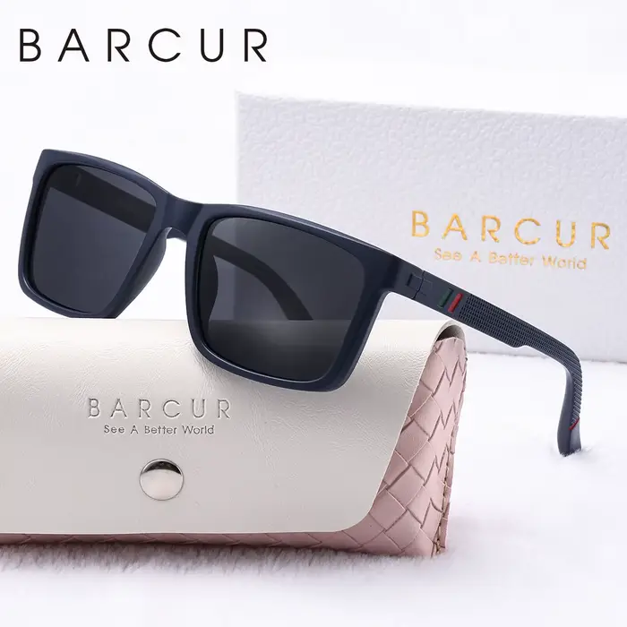 BARCUR Simple hommes lunettes de soleil Unique confort porter PC cadre carré UV400 parasol lunettes 