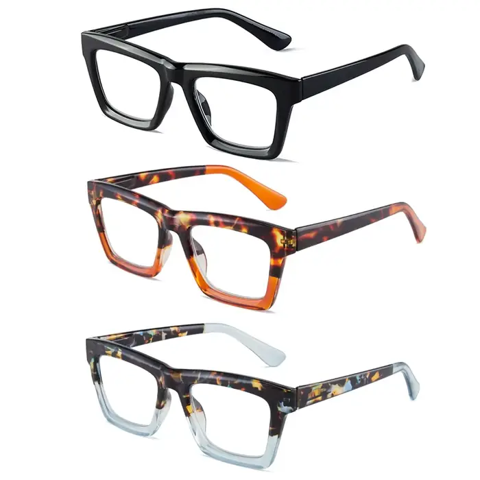 Trois paires de lunettes de lecture élégantes et confortables à monture large, protection contre la 