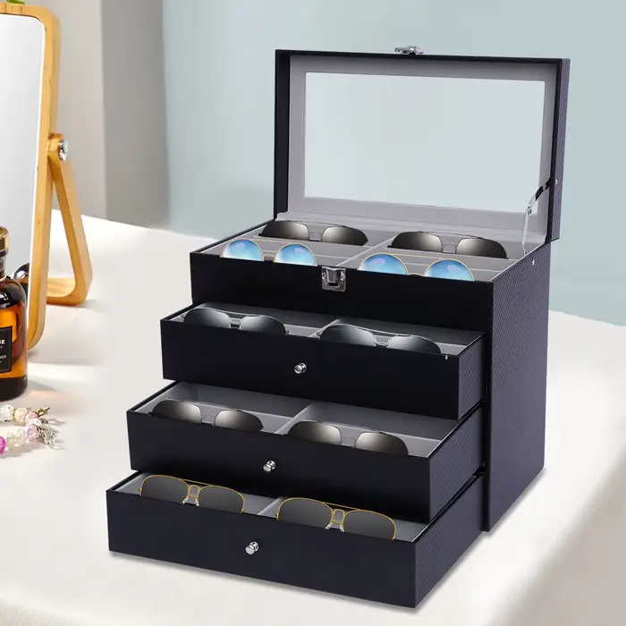Boîte de rangement pour lunettes de soleil, porte-lunettes, étui à 24 grilles