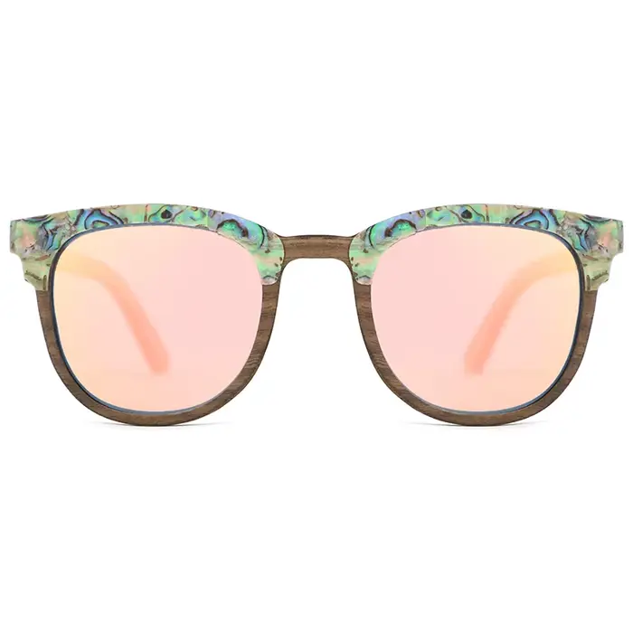 Lunettes de soleil en bois d'ormeau pour hommes et femmes, verres polarisés bleu glacier, lunettes d