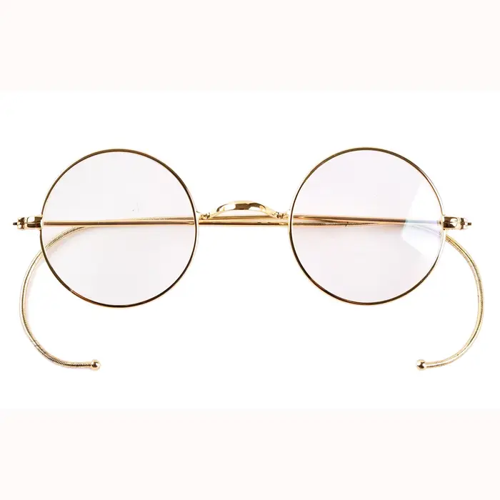 Lunettes rondes vintage de 44 mm avec monture en fil doré sans plaquettes de nez, monture optique av