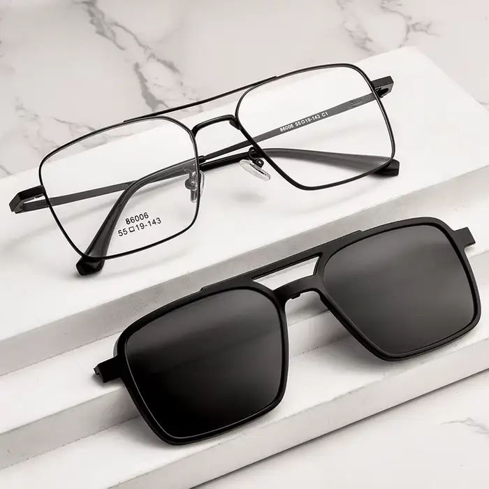 Hommes classique polarisé pince sur lunettes de soleil pilote Double faisceau en alliage de titane l