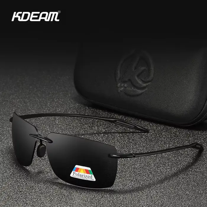KDEAM – lunettes de soleil rectangulaires sans bords pour hommes, polarisées, ultralégères, matériau