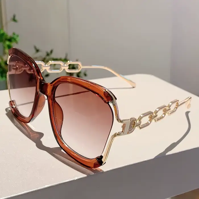 Lunettes carrées chics à la mode, verres dégradés, chaîne de fausses perles détachables, tendance, é