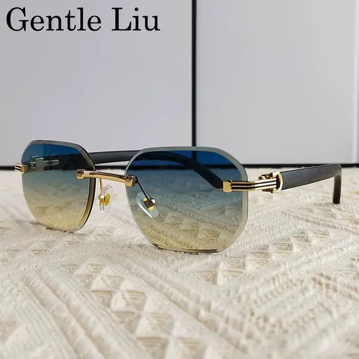 Lunettes de soleil vintage carrées sans monture pour hommes 2026 – Marque de luxe tendance, style pu