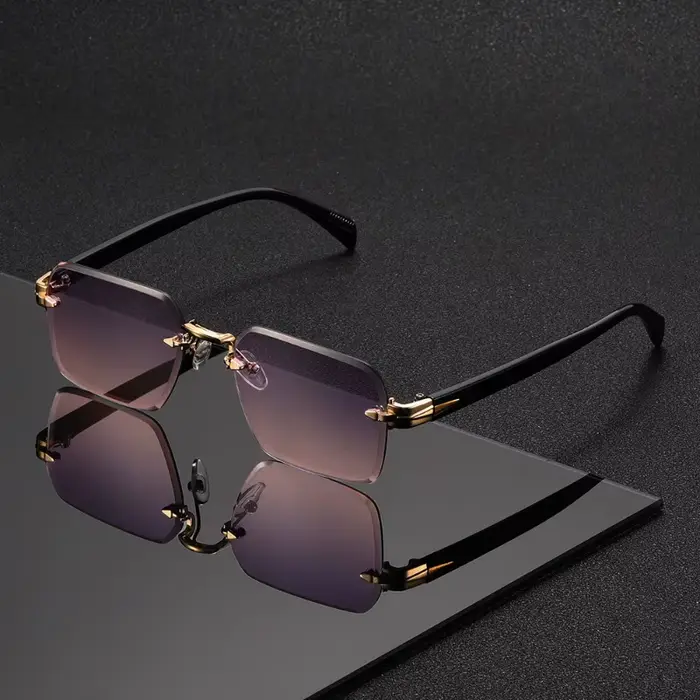 1 paire de lunettes carrées sans monture tendance, bords coupés, design léger, verres en PC, unisexe
