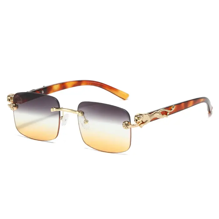 2025 classique sans monture carré lunettes de soleil hommes teinte couleur métal guépard décoration 