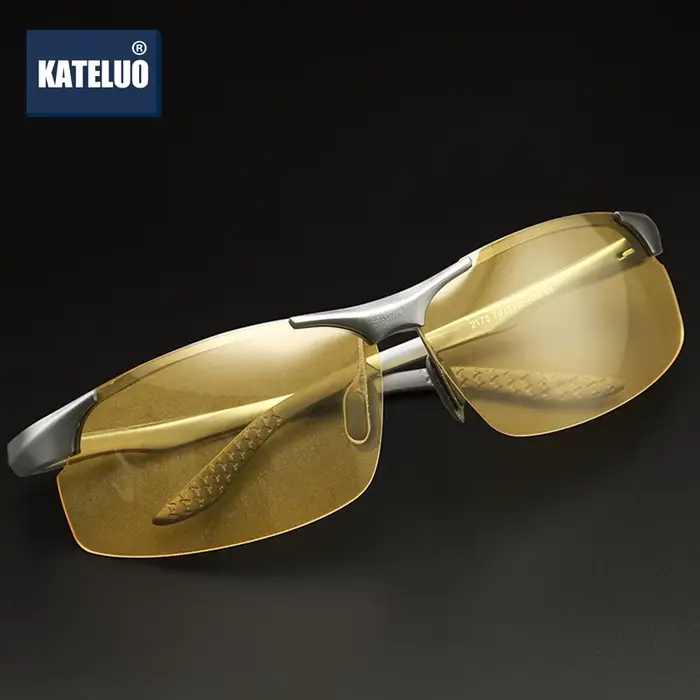 KATELUO-Lunettes de vision jour et nuit pour hommes, lunettes de voiture jaunes, lunettes de soleil 