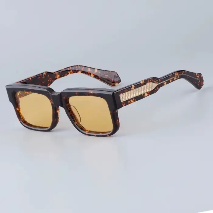 JMM The gentlemens Star Hemmings Style lunettes de soleil carrées en acétate avec métal doré argent classique Vintage