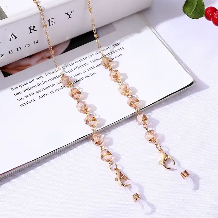 Lunettes de soleil en perles de cristal pour femmes, style bohème, cordon, masque facial, sangle de