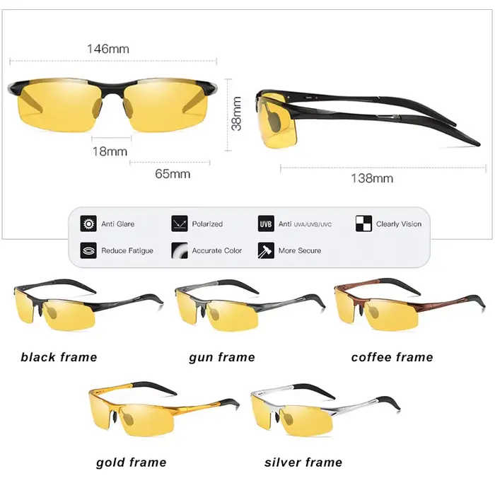 Lunettes de soleil photochromiques en aluminium et magnésium lunettes de Vision nocturne polarisées 