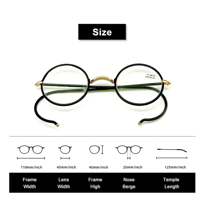 Lunettes de lecture rétro, monture ronde en métal + lecteur de poche portable 1.0 à + 3.5
