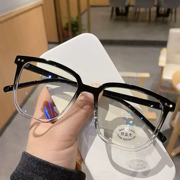Lunettes anti-lumière bleue, monture carrée, style tendance Campus, monture noire transparente, pour