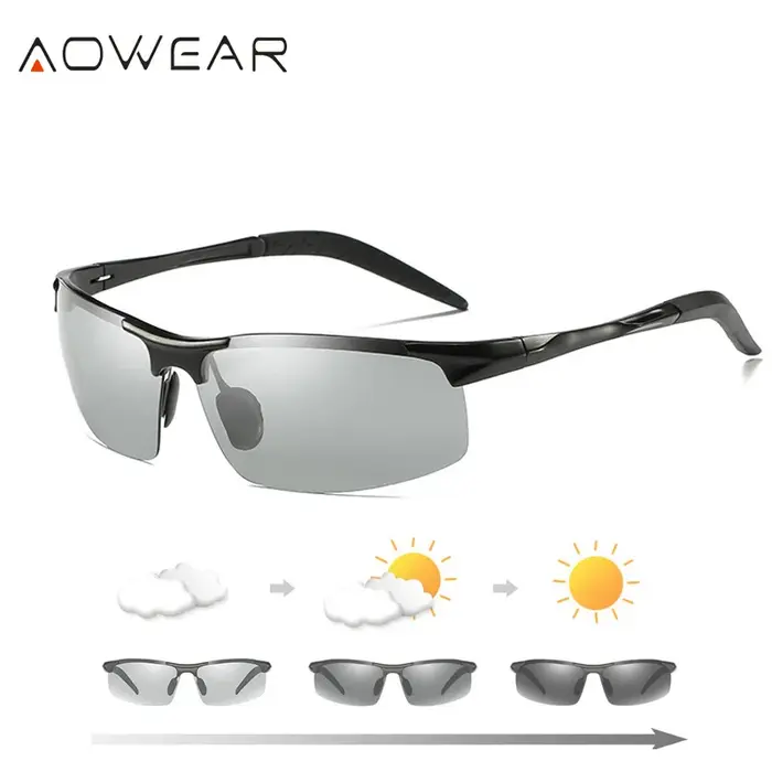 AOWEAR-Lunettes de soleil photochromiques pour homme, polarisées jour et nuit, style sport, caméléon