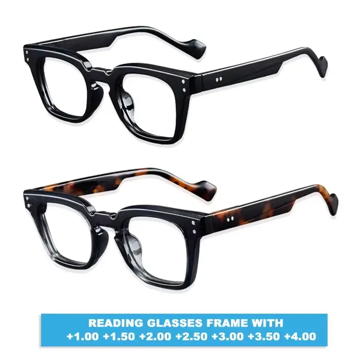 Un paquet de deux lunettes bifocales carrées noires et écaille de tortue. Simple et discret, ils son