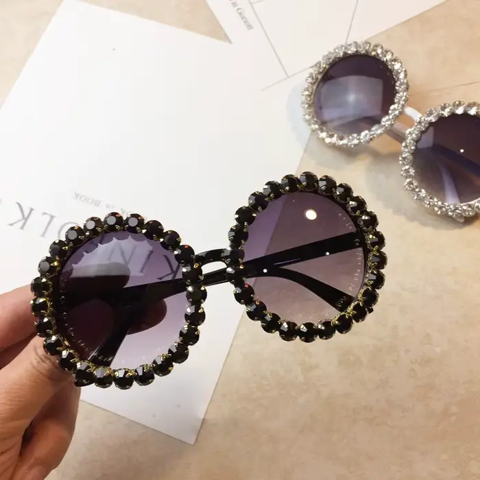 Lunettes de soleil rondes en cristal de diamant pour femmes, lunettes de marque de luxe, lunettes de