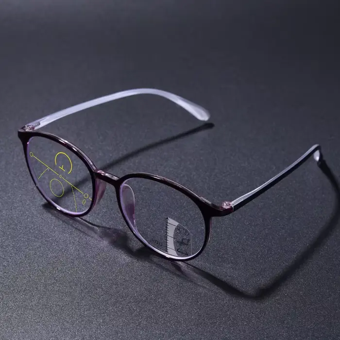 Lunettes de lecture multifocales rondes en TR90 violettes pour femmes